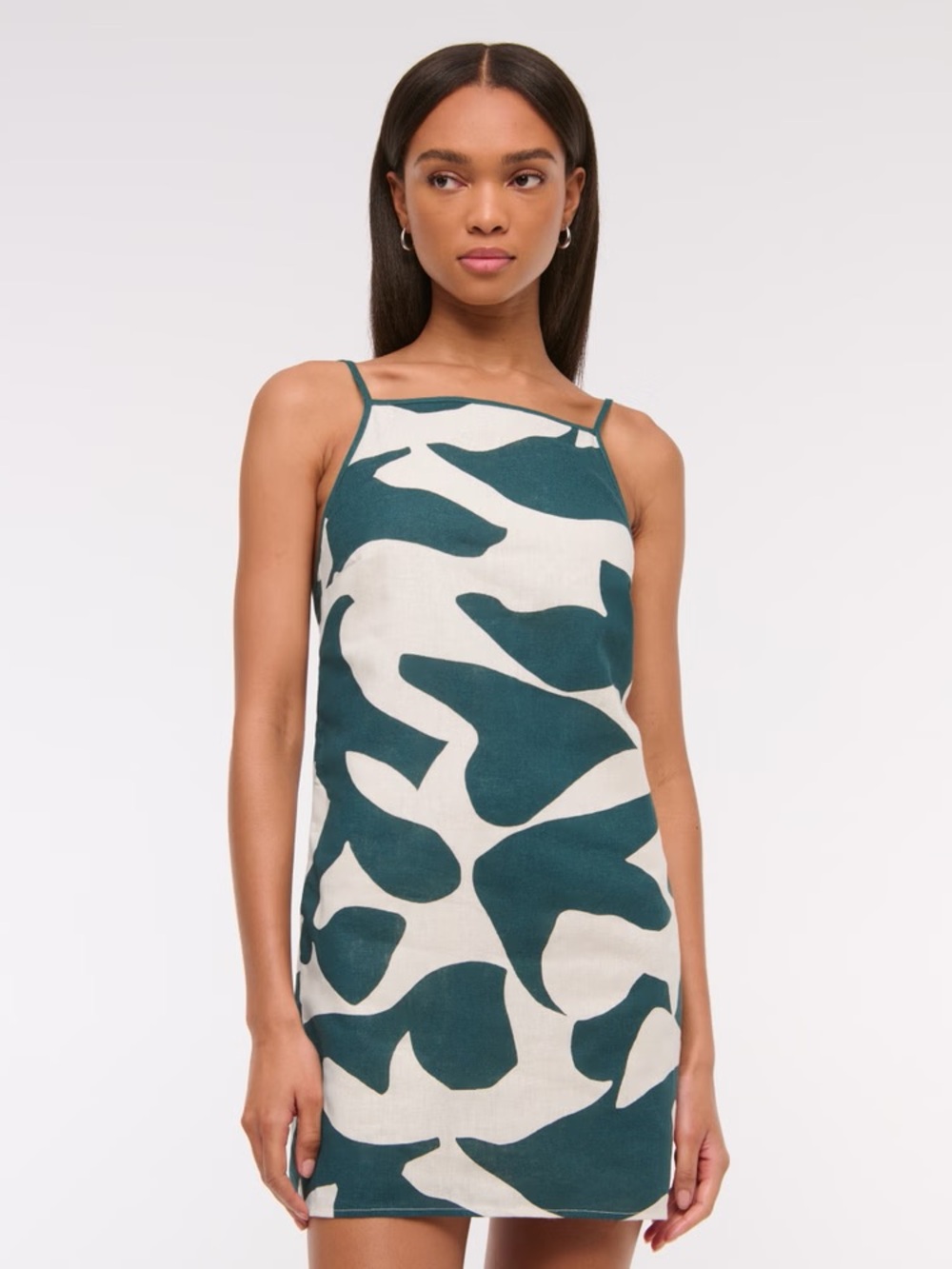 NWT Abercrombie Linen-Blend Apron Mini Dress in Dark Green / Cream - L